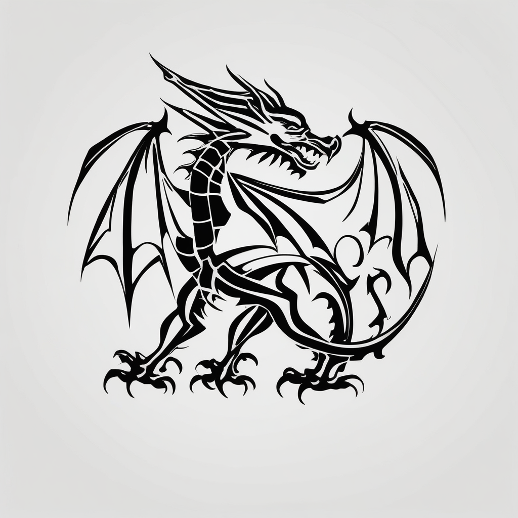 Standing Welsh dragon english dragon tattoo, design de tatouage Minimaliste généré par IA